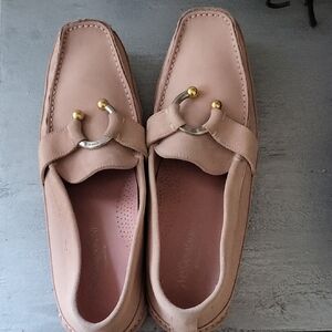 Yves Saint Laurent Pink Loafers with Gold Accents